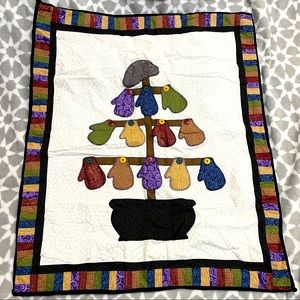 Handmade Quilted Holiday Winter mitten wall hanging display